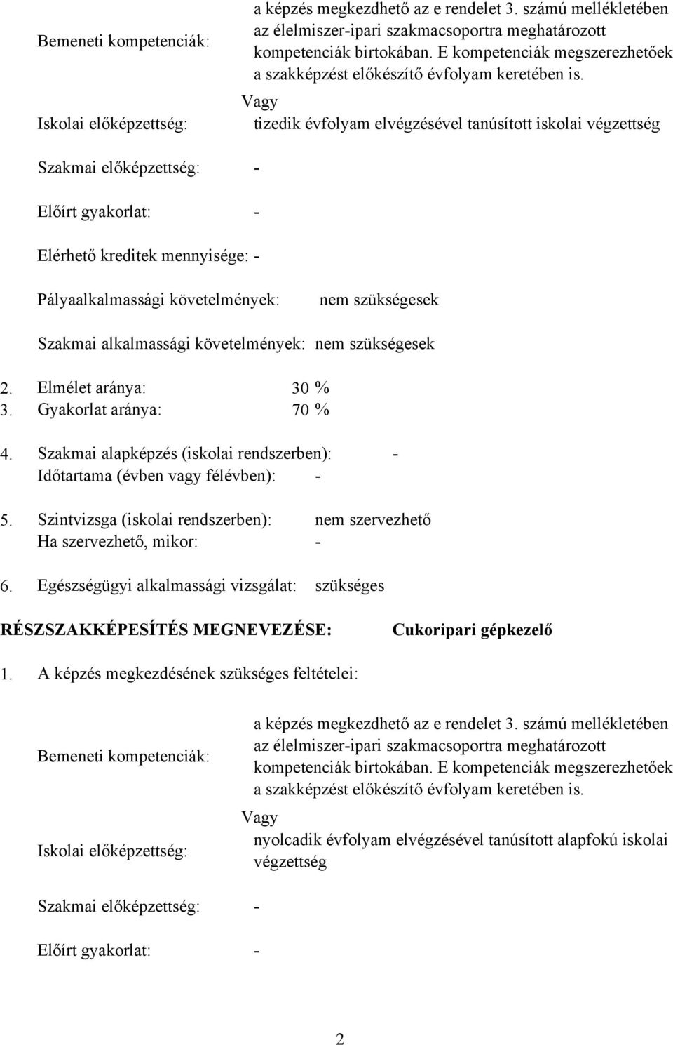 Vagy tizedik évfolyam elvégzésével tanúsított iskolai végzettség Szakmai előképzettség: - Előírt gyakorlat: - Elérhető kreditek mennyisége: - Pályaalkalmassági követelmények: nem szükségesek Szakmai