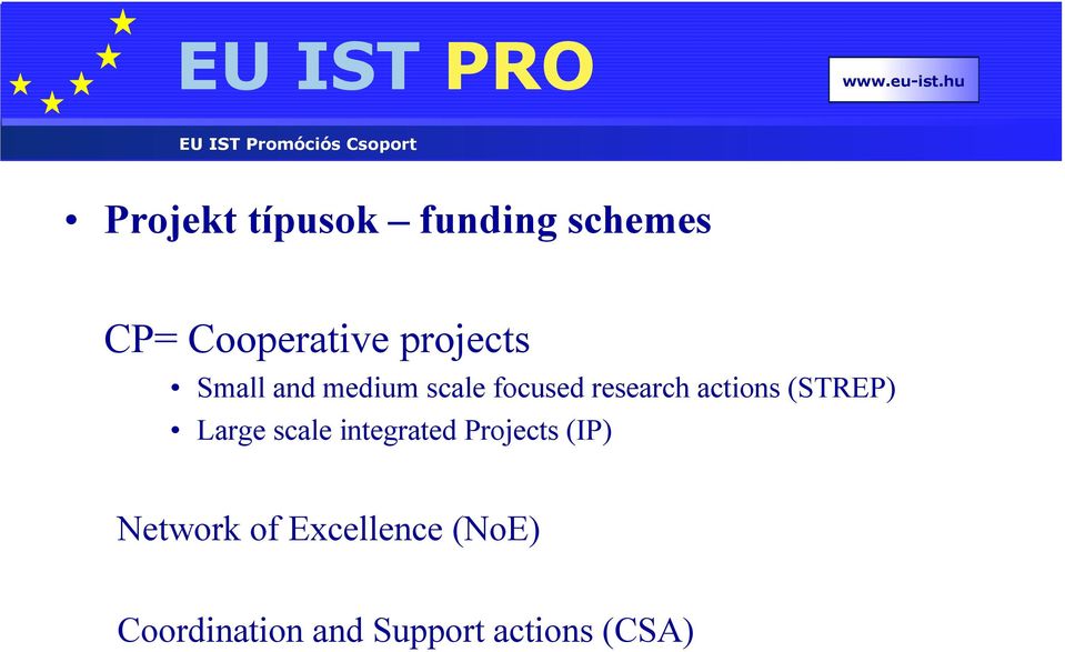 actions (STREP) Large scale integrated Projects (IP)