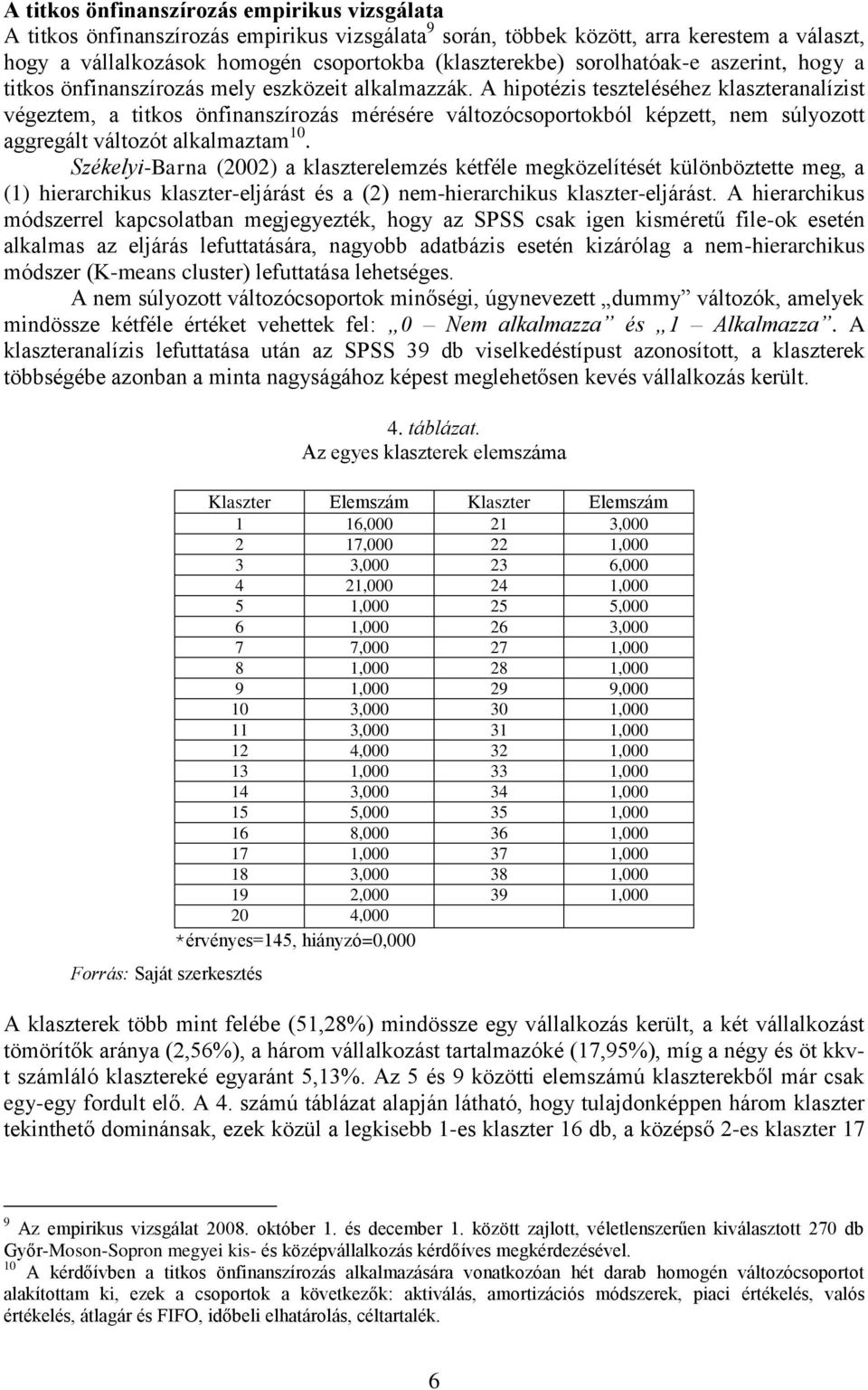 A hipotézis teszteléséhez klaszteranalízist végeztem, a titkos önfinanszírozás mérésére változócsoportokból képzett, nem súlyozott aggregált változót alkalmaztam 10.