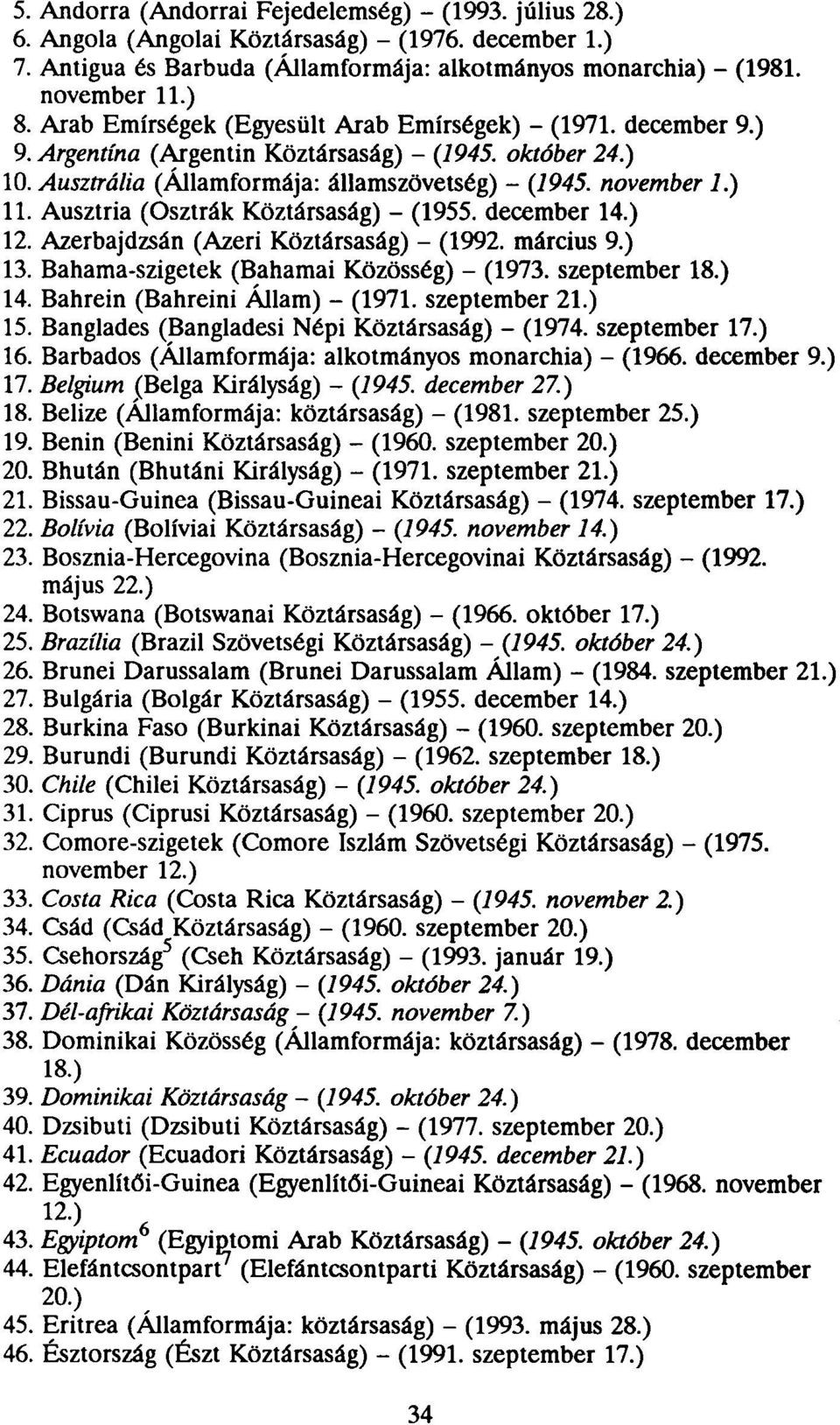 Ausztria (Osztrák Köztársaság) - (1955. december 14.) 12. Azerbajdzsán (Azeri Köztársaság) - (1992. március 9.) 13. Bahama-szigetek (Bahamai Közösség) - (1973. szeptember 18.) 14.