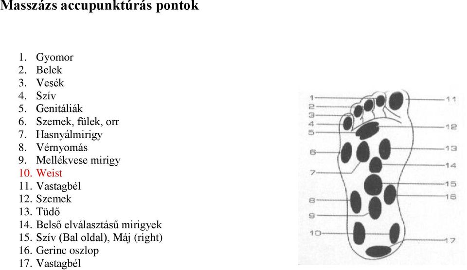 Mellékvese mirigy 10. Weist 11. Vastagbél 12. Szemek 13. Tüdő 14.