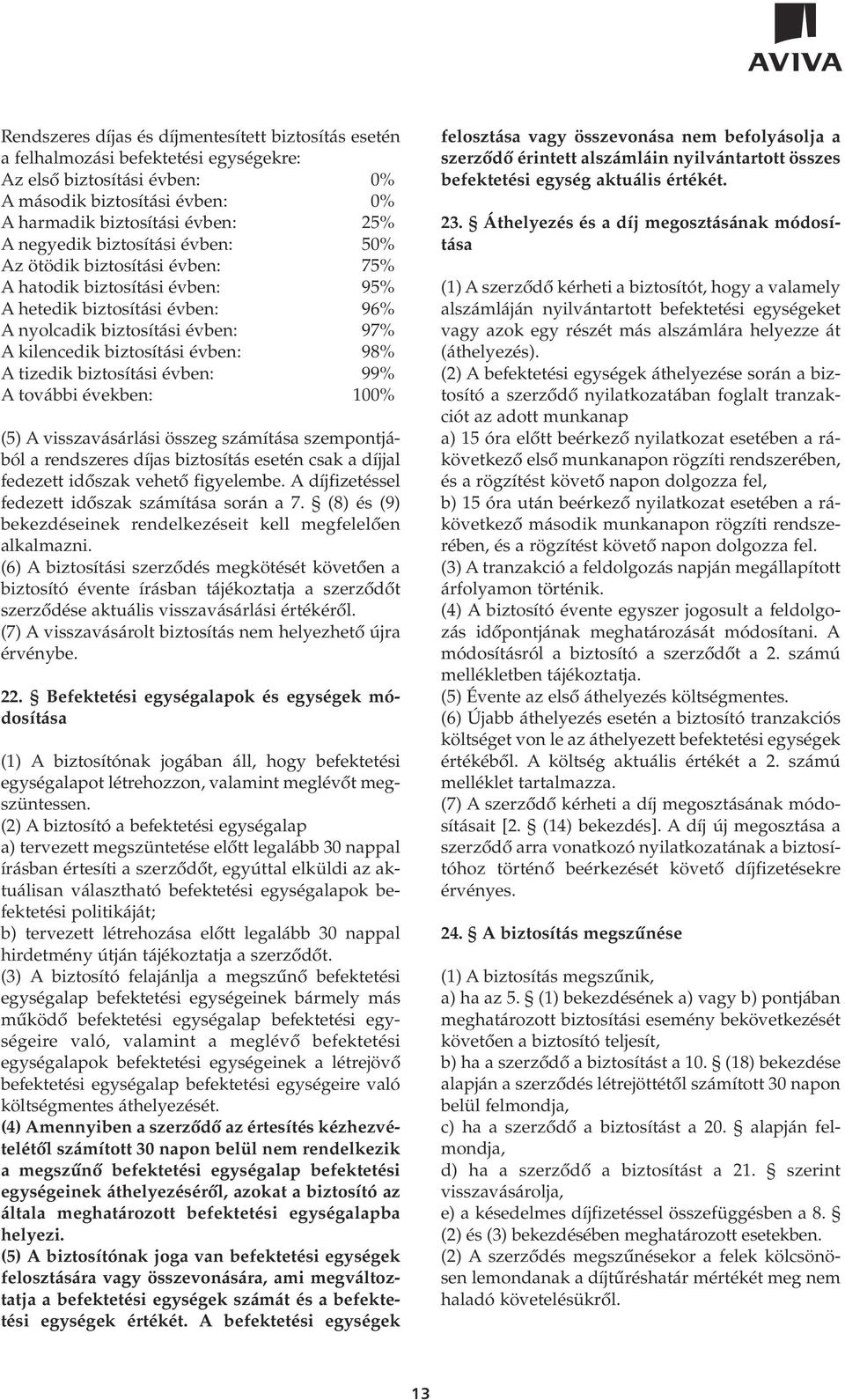 tizedik biztosítási évben: 99% A további években: 100% (5) A visszavásárlási összeg számítása szempontjából a rendszeres díjas biztosítás esetén csak a díjjal fedezett idôszak vehetô figyelembe.