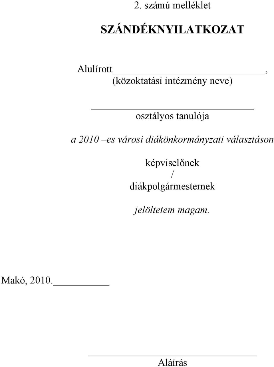 2010 es városi diákönkormányzati választáson