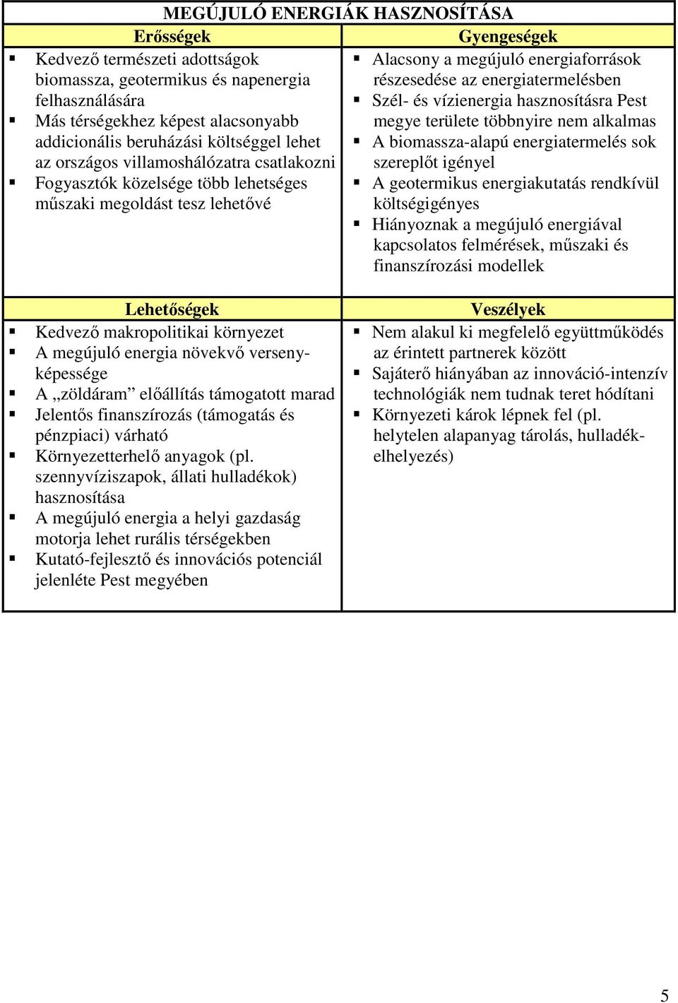 Szél- és vízienergia hasznosításra Pest megye területe többnyire nem alkalmas A biomassza-alapú energiatermelés sok szereplőt igényel A geotermikus energiakutatás rendkívül költségigényes Hiányoznak