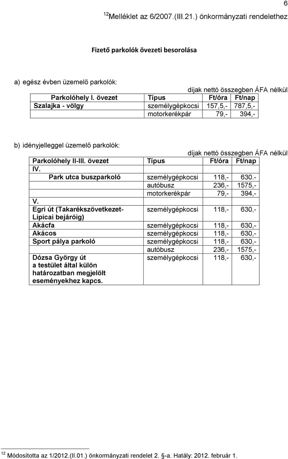 Park utca buszparkoló személygépkocsi 118,- 630.- V.