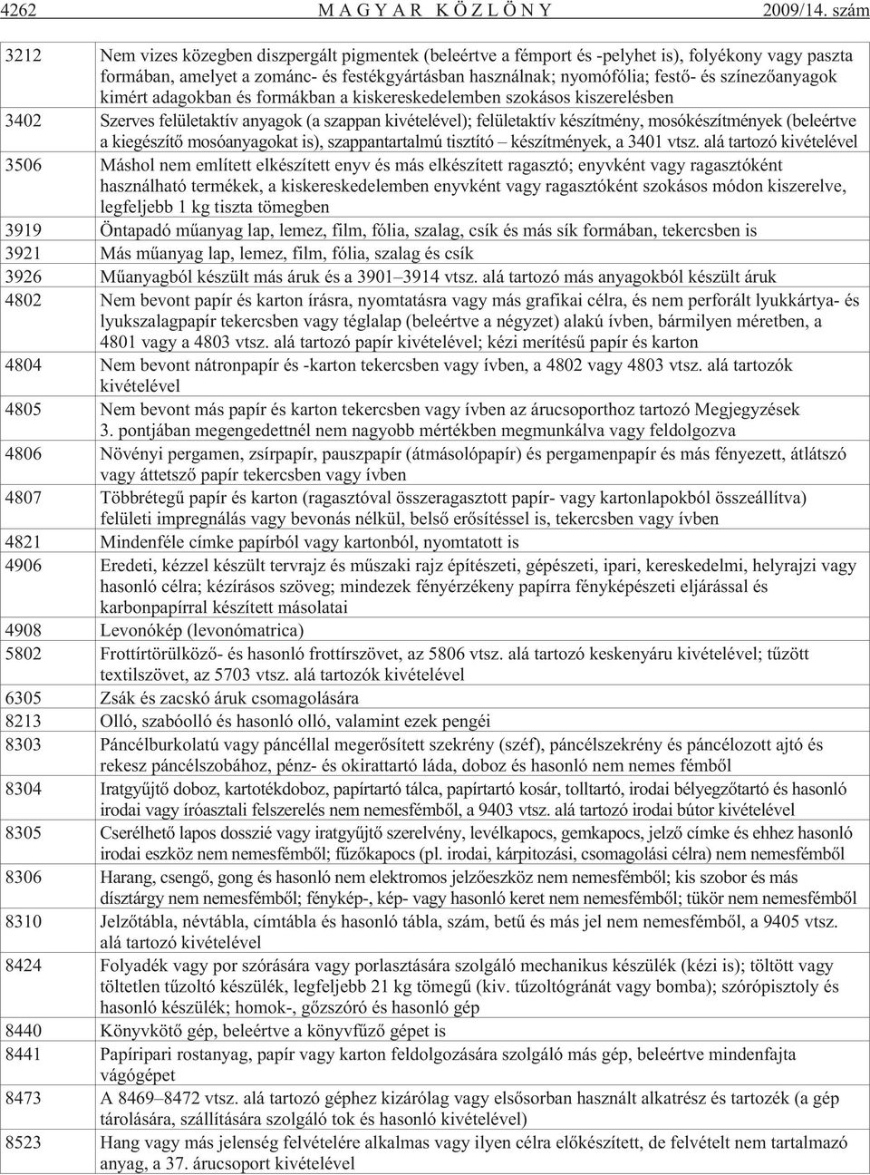 színezõanyagok kimért adagokban és formákban a kiskereskedelemben szokásos kiszerelésben 3402 Szerves felületaktív anyagok (a szappan kivételével); felületaktív készítmény, mosókészítmények