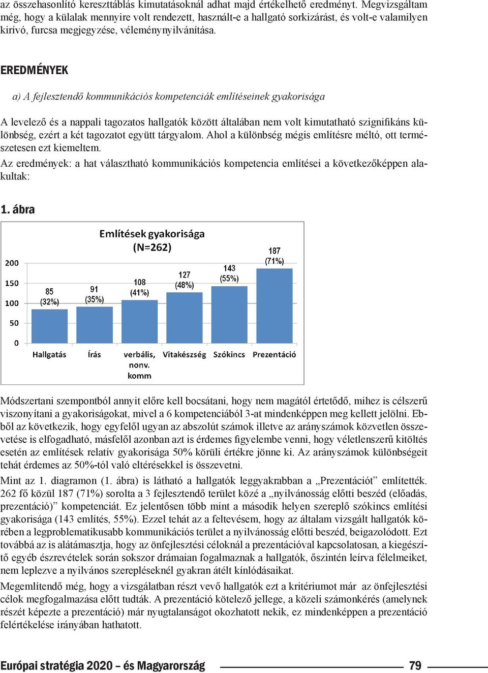 EREDMÉNYEK a) A fejlesztendő kommunikációs kompetenciák említéseinek gyakorisága A levelező és a nappali tagozatos hallgatók között általában nem volt kimutatható szignifikáns különbség, ezért a két