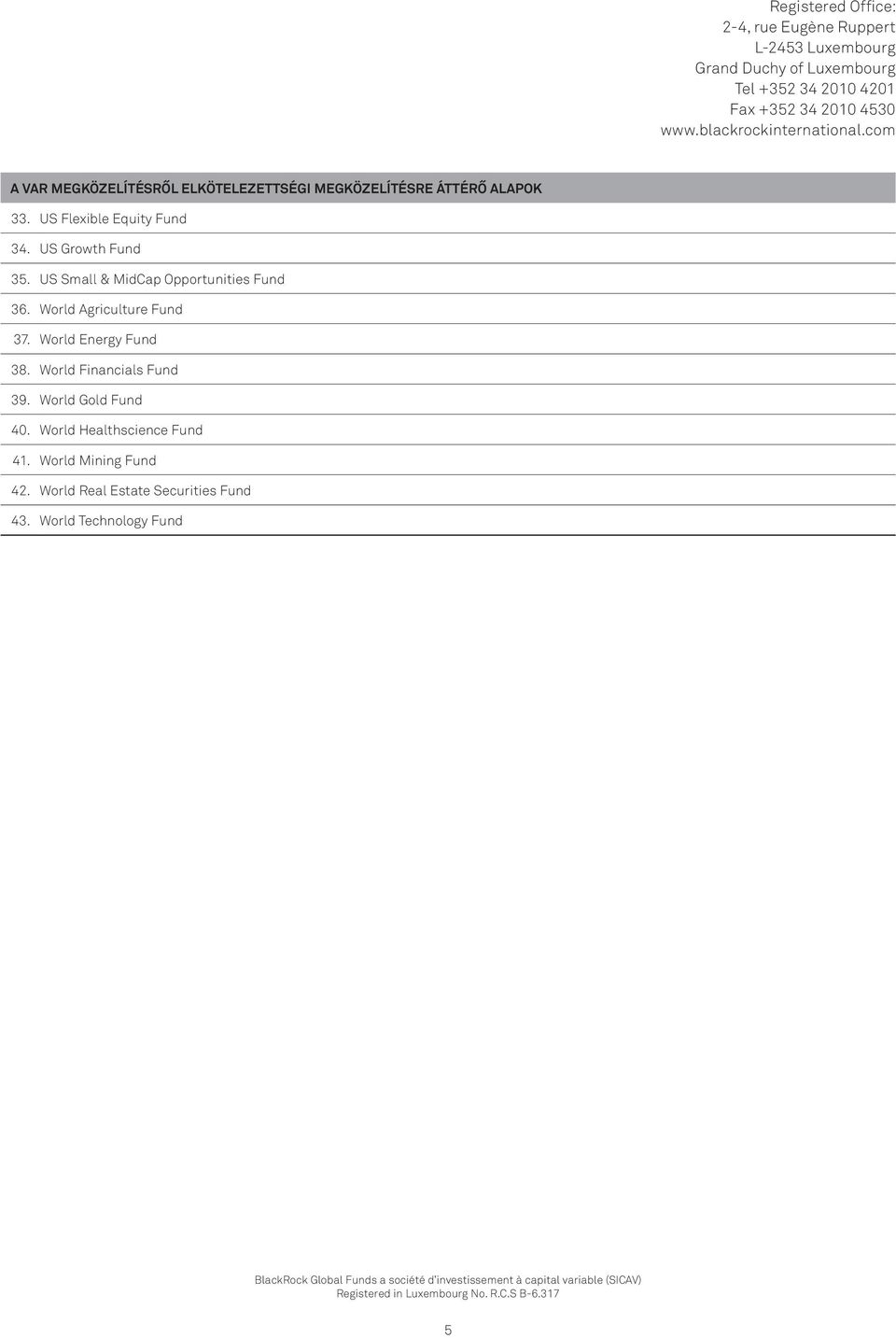 World Agriculture Fund 37. World Energy Fund 38. World Financials Fund 39.