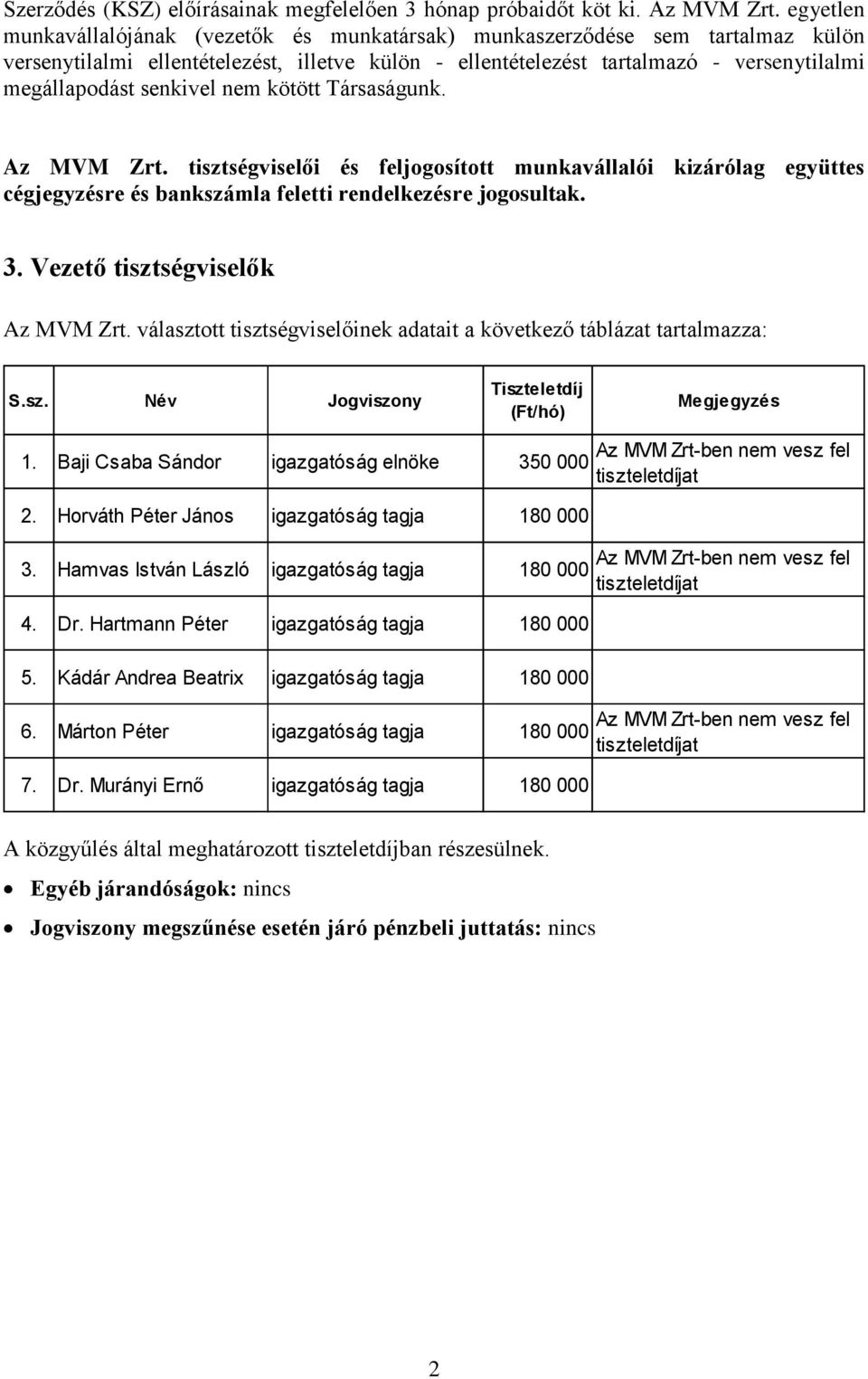 senkivel nem kötött Társaságunk. Az MVM Zrt. tisztségviselői és feljogosított munkavállalói kizárólag együttes cégjegyzésre és bankszámla feletti rendelkezésre jogosultak. 3.