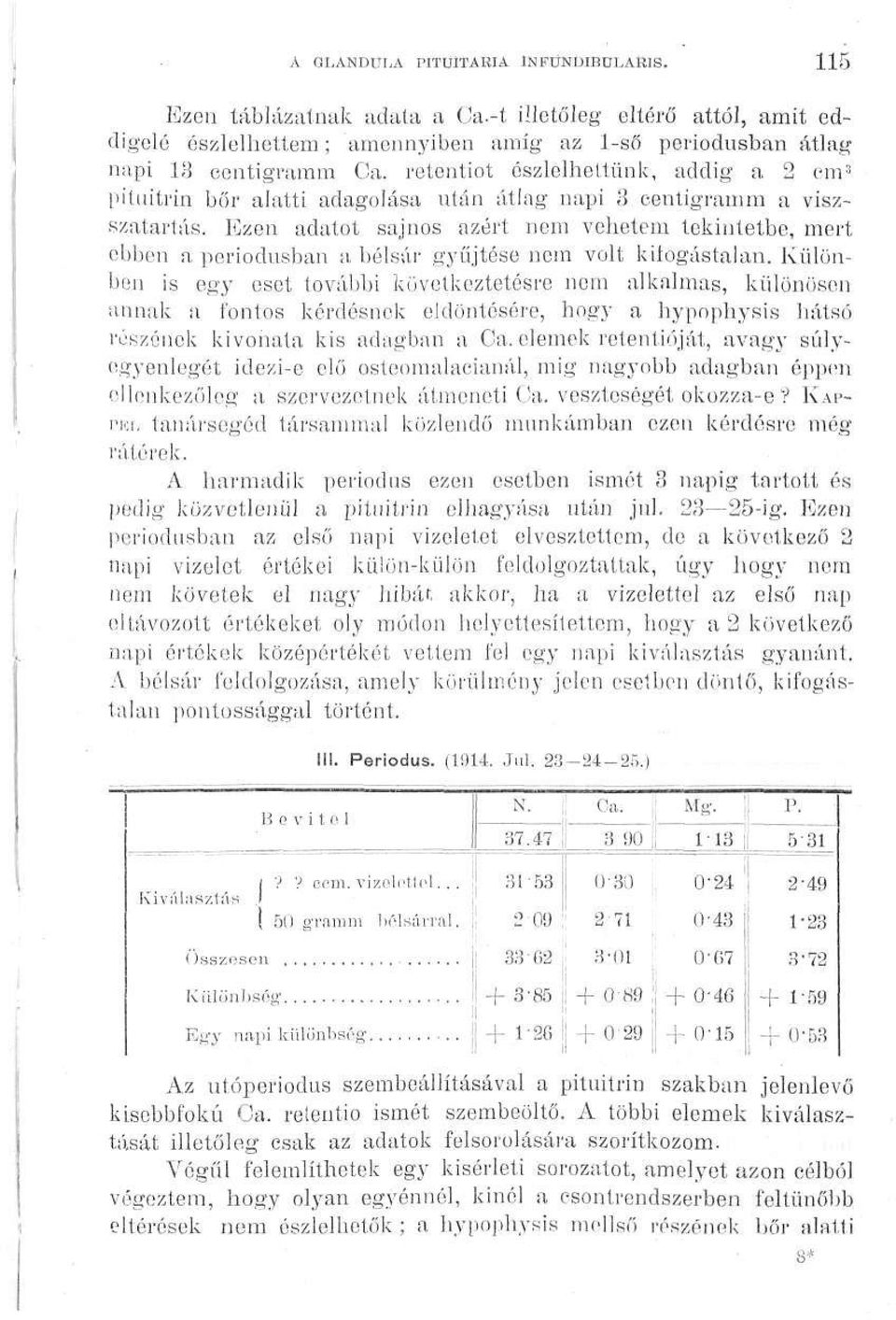 alatti adagolása után átlag napi 3 centigramm a viszszatartás. Ezen adatot sajnos azért nem vehetem tekintetbe, mert ebben a periódusban a bélsár gyűjtése nem volt kifogástalan.