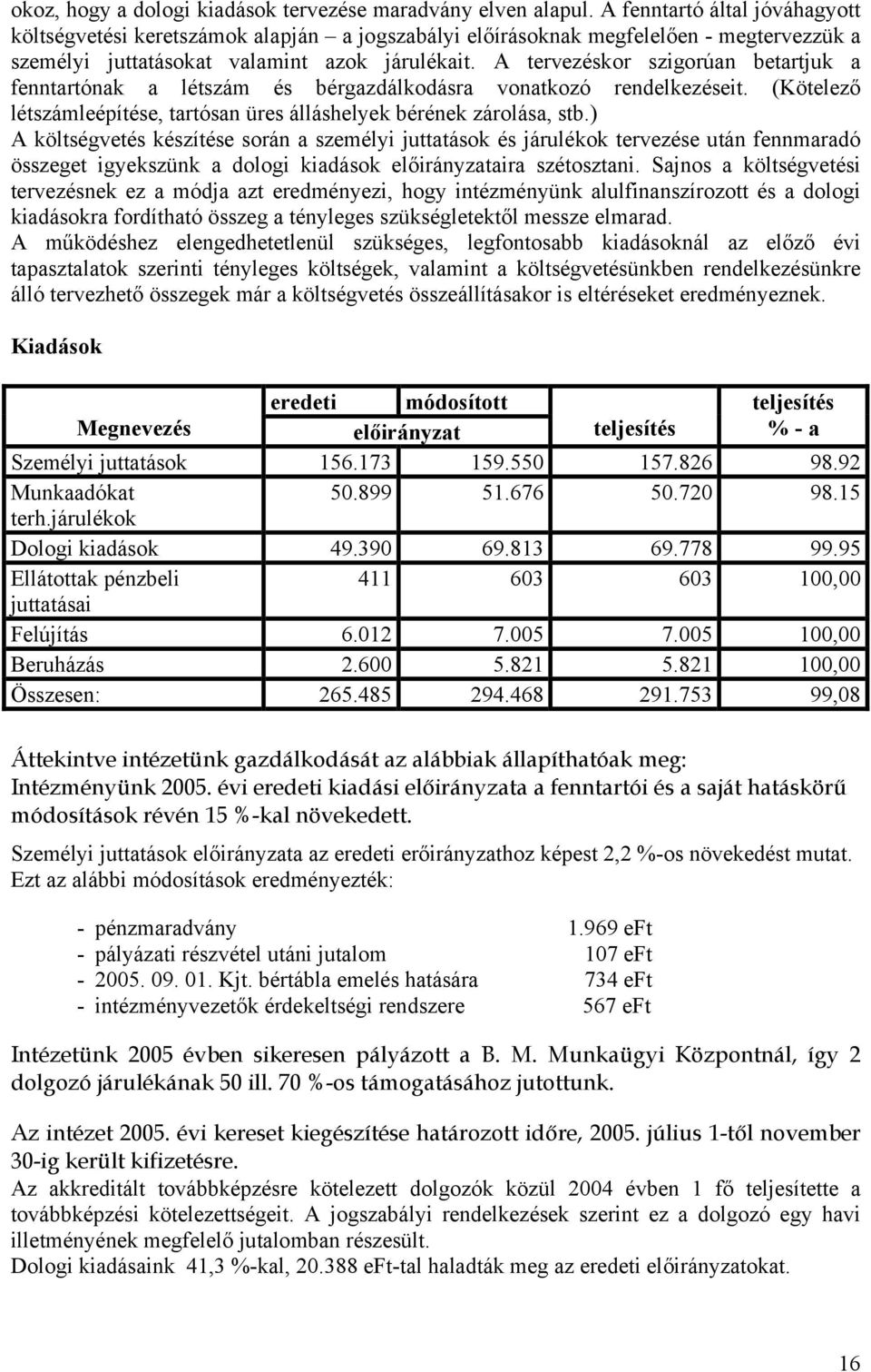 A tervezéskor szigorúan betartjuk a fenntartónak a létszám és bérgazdálkodásra vonatkozó rendelkezéseit. (Kötelező létszámleépítése, tartósan üres álláshelyek bérének zárolása, stb.