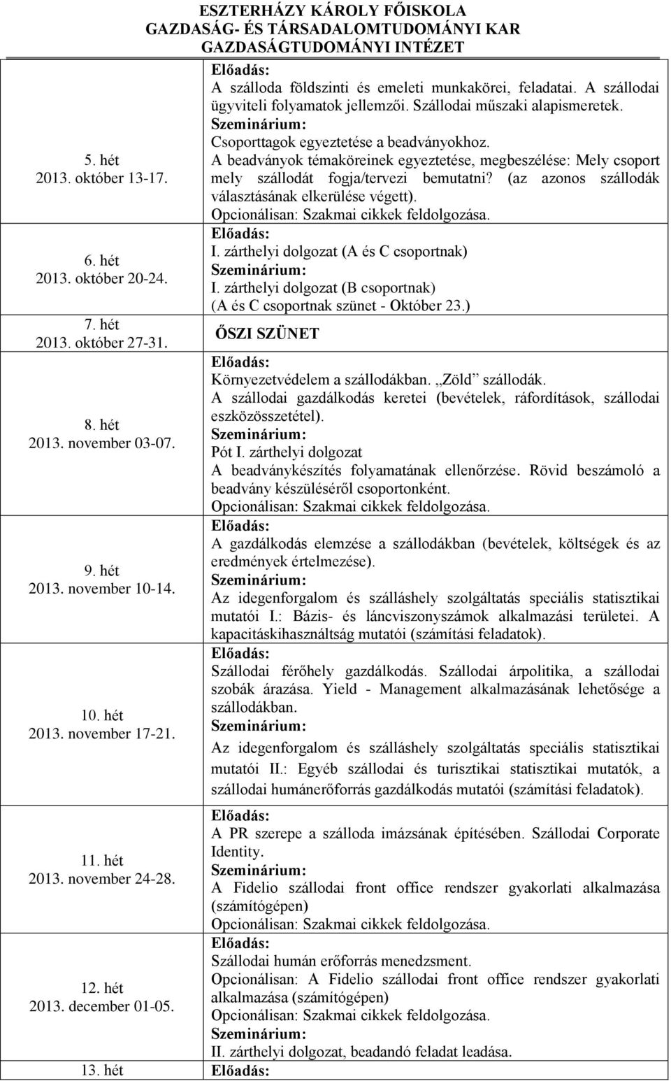 Csoporttagok egyeztetése a beadványokhoz. A beadványok témaköreinek egyeztetése, megbeszélése: Mely csoport mely szállodát fogja/tervezi bemutatni?