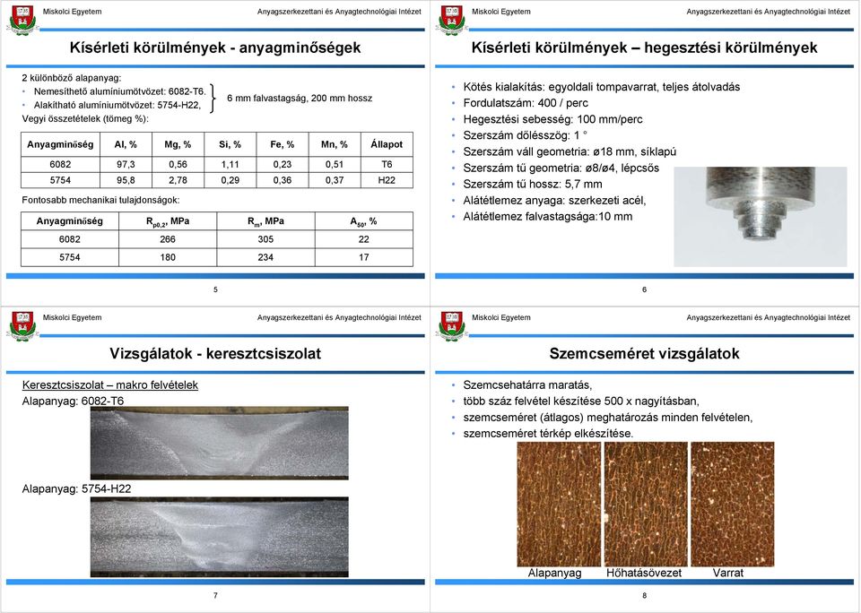 180 6 mm falvastagság, 200 mm hossz Si, % Fe, % Mn, % Állapot 1,11 0,23 0,51 T6 0,29 0,36 0,37 H22 R m, MPa A 50, % 305 22 234 17 Kötés kialakítás: egyoldali tompavarrat, teljes átolvadás