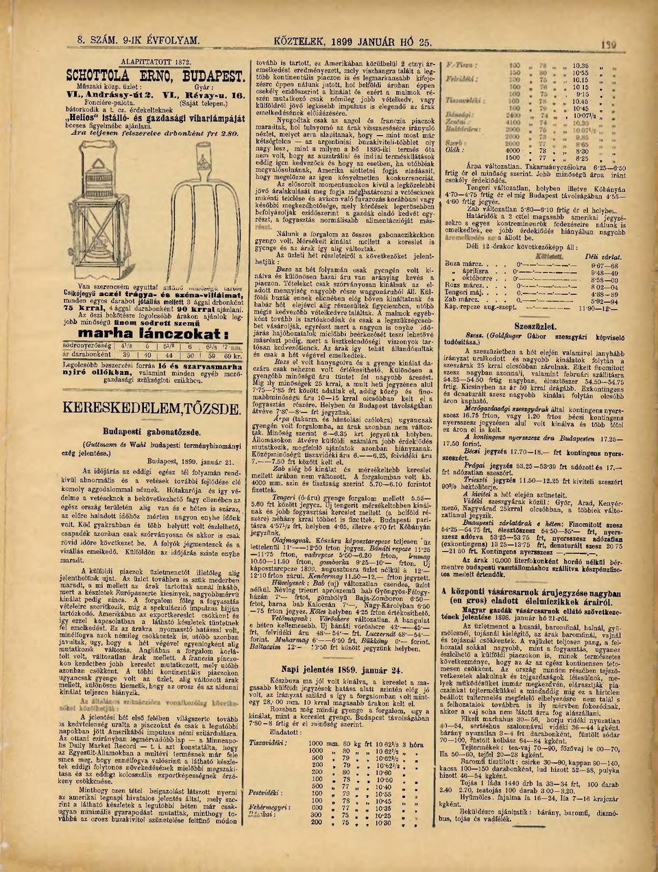 Budapesti gabonatőzsde. (Guttmann és "Walil budapesti terménybizományi czég jelentése.) Budapest, 1899. január 21.