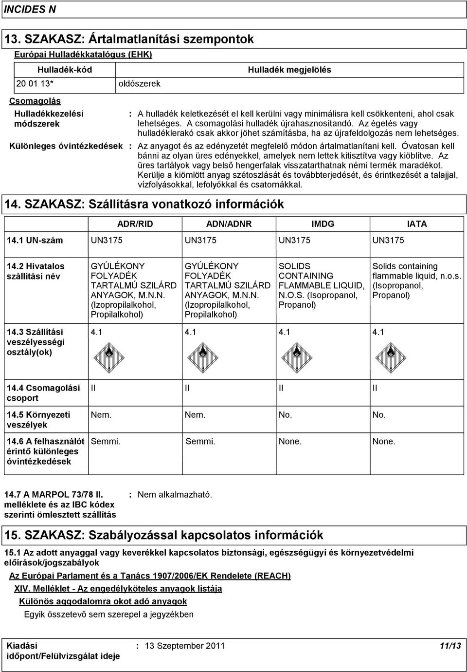 Az égetés vagy hulladéklerakó csak akkor jöhet számításba, ha az újrafeldolgozás nem lehetséges. Az anyagot és az edényzetét megfelelő módon ártalmatlanítani kell.