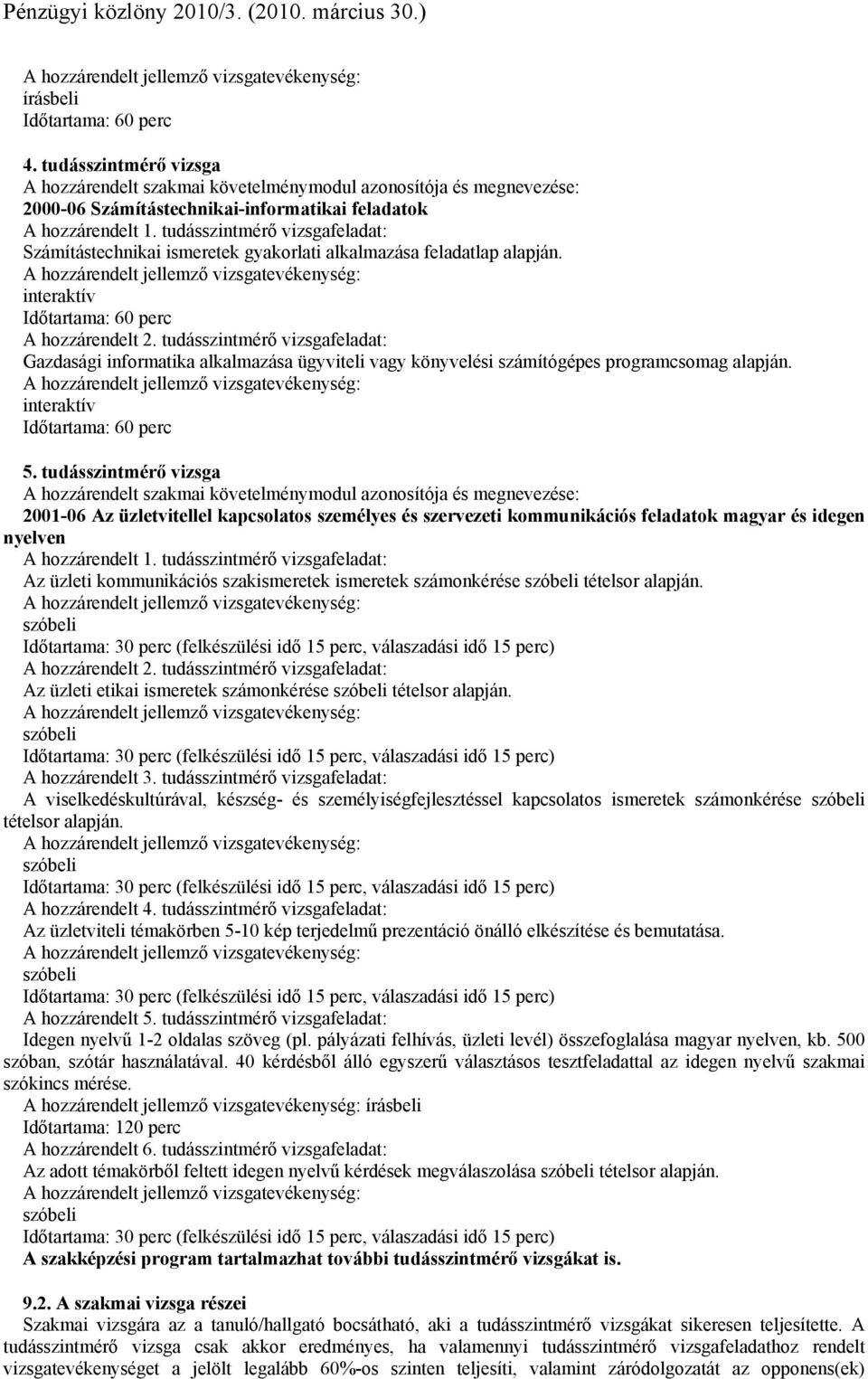 tudásszintmérő vizsgafeladat: Gazdasági informatika alkalmazása ügyviteli vagy könyvelési számítógépes programcsomag alapján. interaktív Időtartama: 60 perc 5.