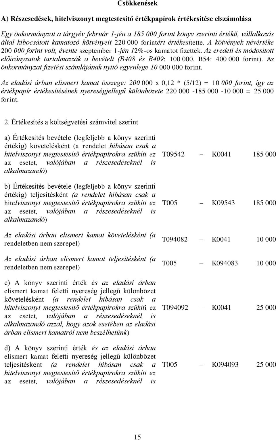 Az eredeti és módosított előirányztok trtlmzzák bevételt (B408 és B409: 100 000, B54: 400 000 forint). Az önkormányzt fizetési számlájánk nyitó egyenlege 10 000 000 forint.