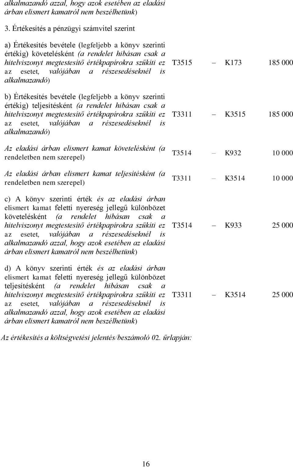 vlójábn részesedéseknél is lklmzndó) b) Értékesítés bevétele (legfeljebb könyv szerinti értékig) teljesítésként ( rendelet hibásn csk hitelviszonyt megtestesítő értékppírokr szűkíti ez z esetet,