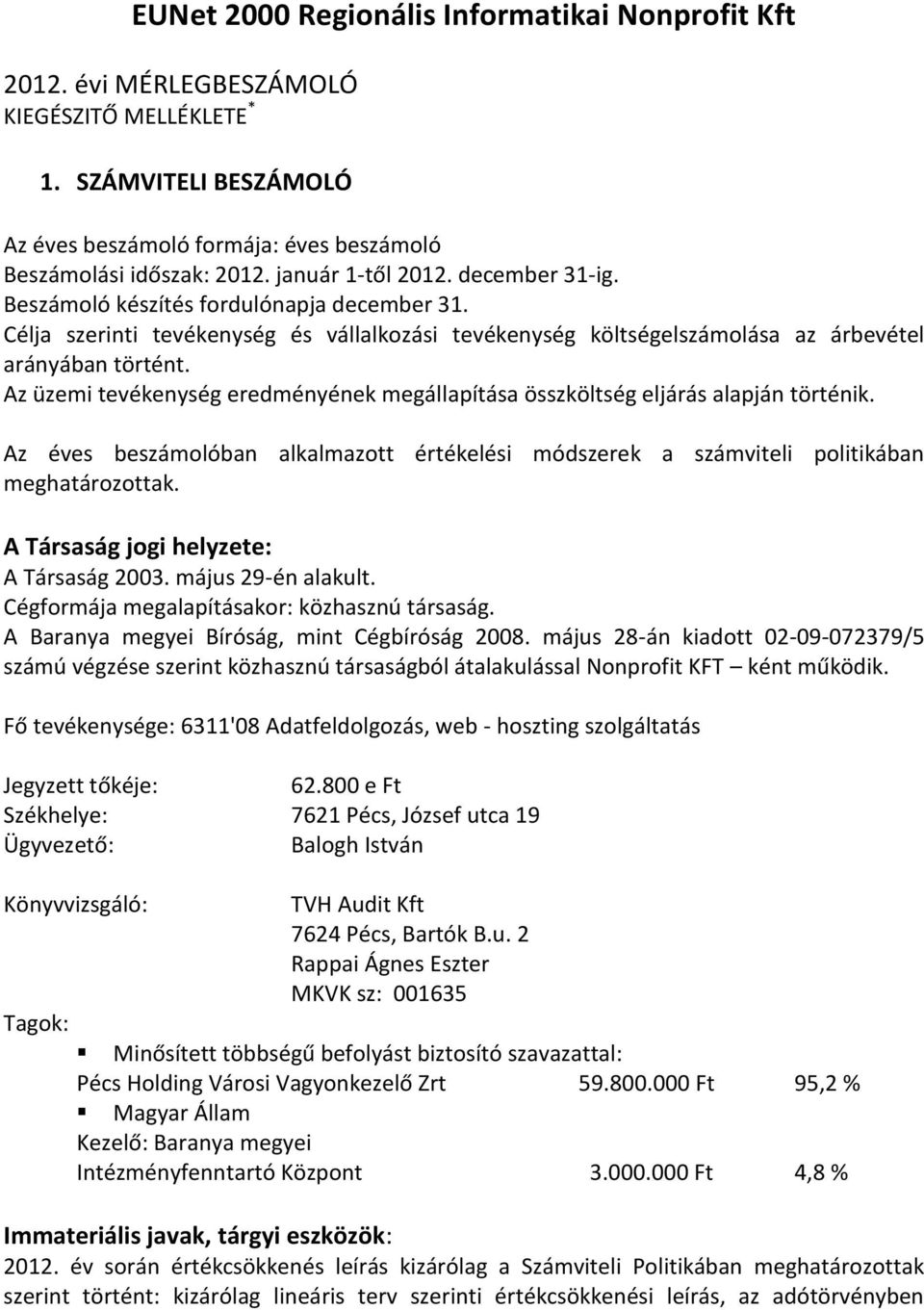 Az üzemi tevékenység eredményének megállapítása összköltség eljárás alapján történik. Az éves beszámolóban alkalmazott értékelési módszerek a számviteli politikában meghatározottak.