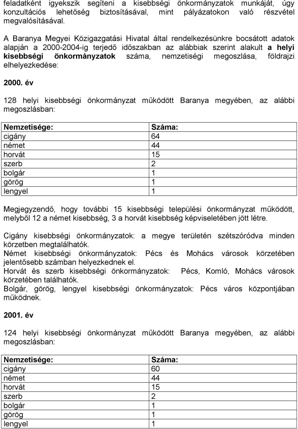 nemzetiségi megoszlása, földrajzi elhelyezkedése: 2000.