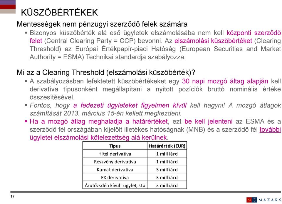 Mi az a Clearing Threshold (elszámolási küszöbérték)?