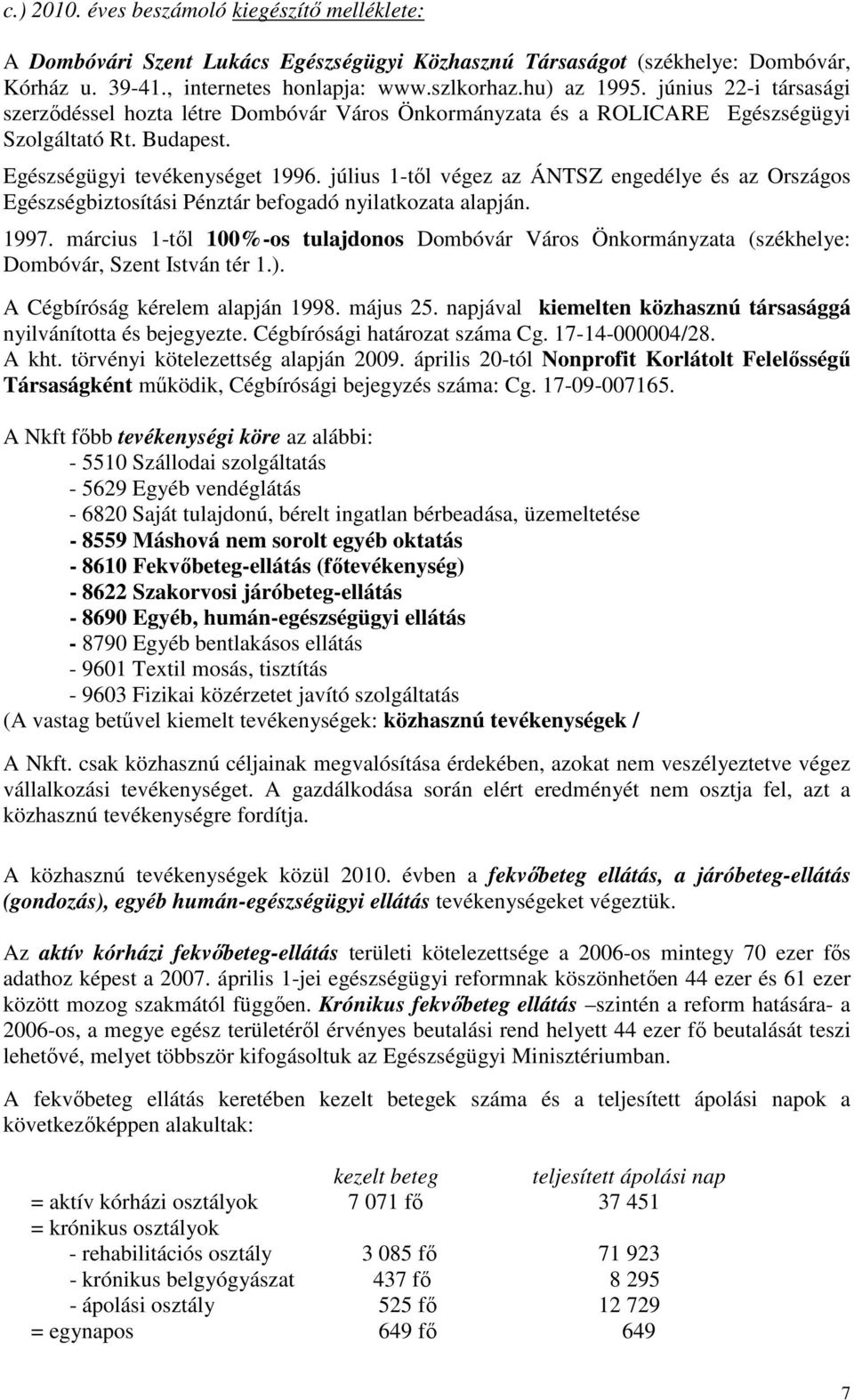 július 1-tıl végez az ÁNTSZ engedélye és az Országos Egészségbiztosítási Pénztár befogadó nyilatkozata alapján. 1997.