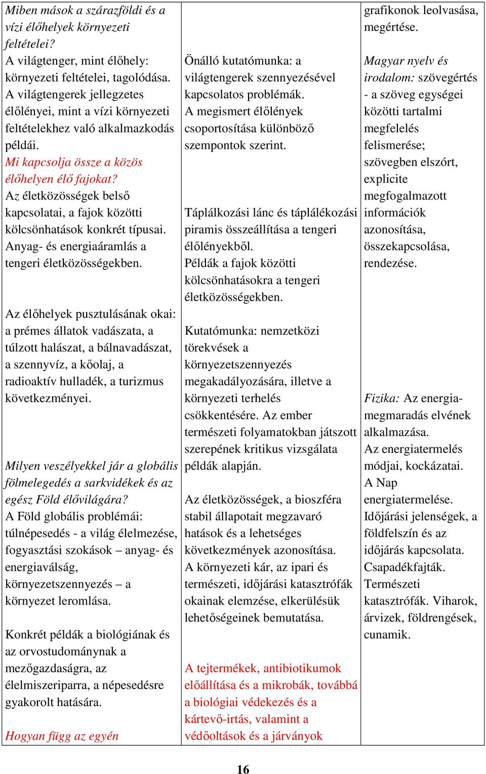 Az életközösségek belső kapcsolatai, a fajok közötti kölcsönhatások konkrét típusai. Anyag- és energiaáramlás a tengeri életközösségekben.