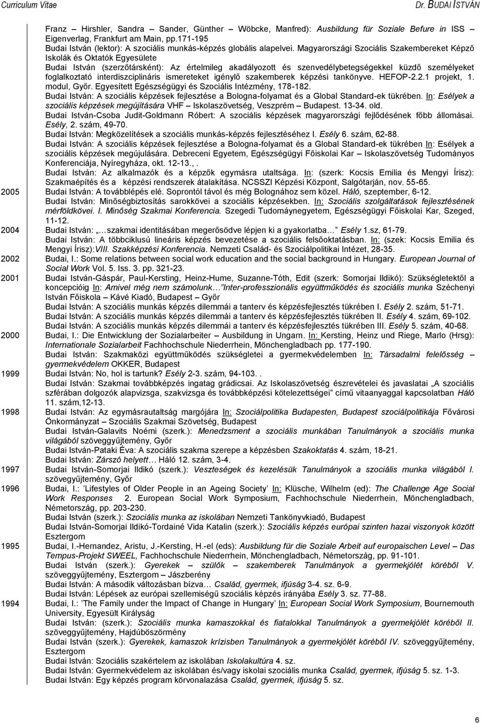 Magyarországi Szociális Szakembereket Képző Iskolák és Oktatók Egyesülete Budai István (szerzőtársként): Az értelmileg akadályozott és szenvedélybetegségekkel küzdő személyeket foglalkoztató