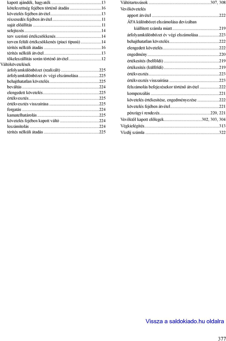 ..12 Váltókövetelések árfolyamkülönbözet (realizált)...225 árfolyamkülönbözet év végi elszámolása...225 behajthatatlan követelés...225 beváltás...224 elengedett követelés...225 értékvesztés.