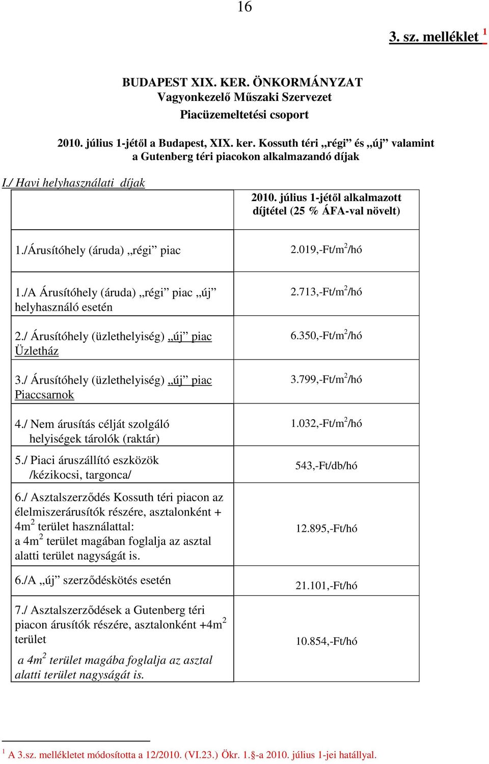 /Árusítóhely (áruda) régi piac 2.019,-Ft/m 2 /hó 1./A Árusítóhely (áruda) régi piac új helyhasználó esetén 2./ Árusítóhely (üzlethelyiség) új piac Üzletház 3.