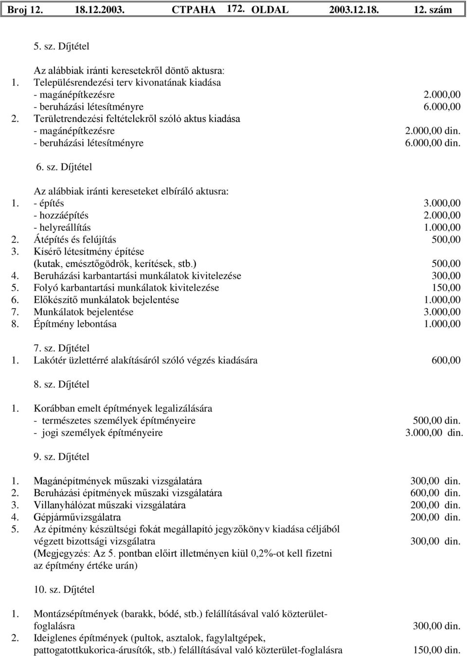 - építés 3.000,00 - hozzáépítés 2.000,00 - helyreállítás 1.000,00 2. Átépítés és felújítás 500,00 3. Kísérő létesítmény építése (kutak, emésztőgödrök, kerítések, stb.) 500,00 4.