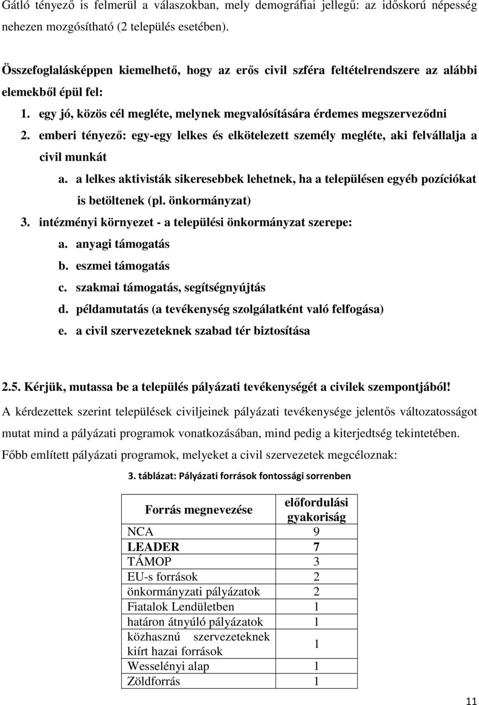 emberi tényezı: egy-egy lelkes és elkötelezett személy megléte, aki felvállalja a civil munkát a. a lelkes aktivisták sikeresebbek lehetnek, ha a településen egyéb pozíciókat is betöltenek (pl.