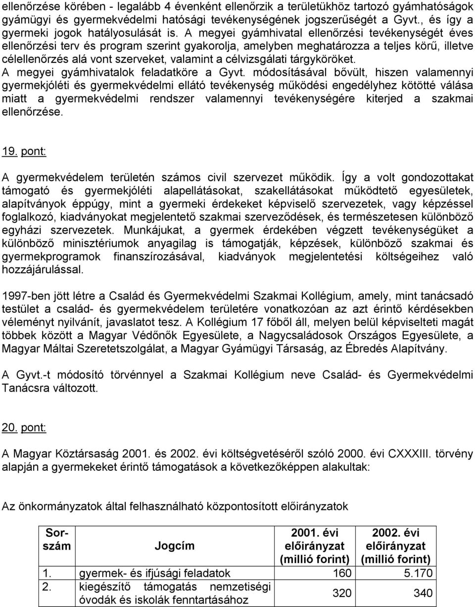 A megyei gyámhivatal ellenőrzési tevékenységét éves ellenőrzési terv és program szerint gyakorolja, amelyben meghatározza a teljes körű, illetve célellenőrzés alá vont szerveket, valamint a