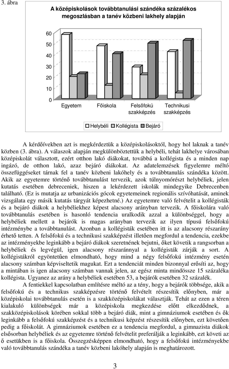 A válaszok alapján megkülönböztettük a helybéli, tehát lakhelye városában középiskolát választott, ezért otthon lakó diákokat, továbbá a kollégista és a minden nap ingázó, de otthon lakó, azaz bejáró