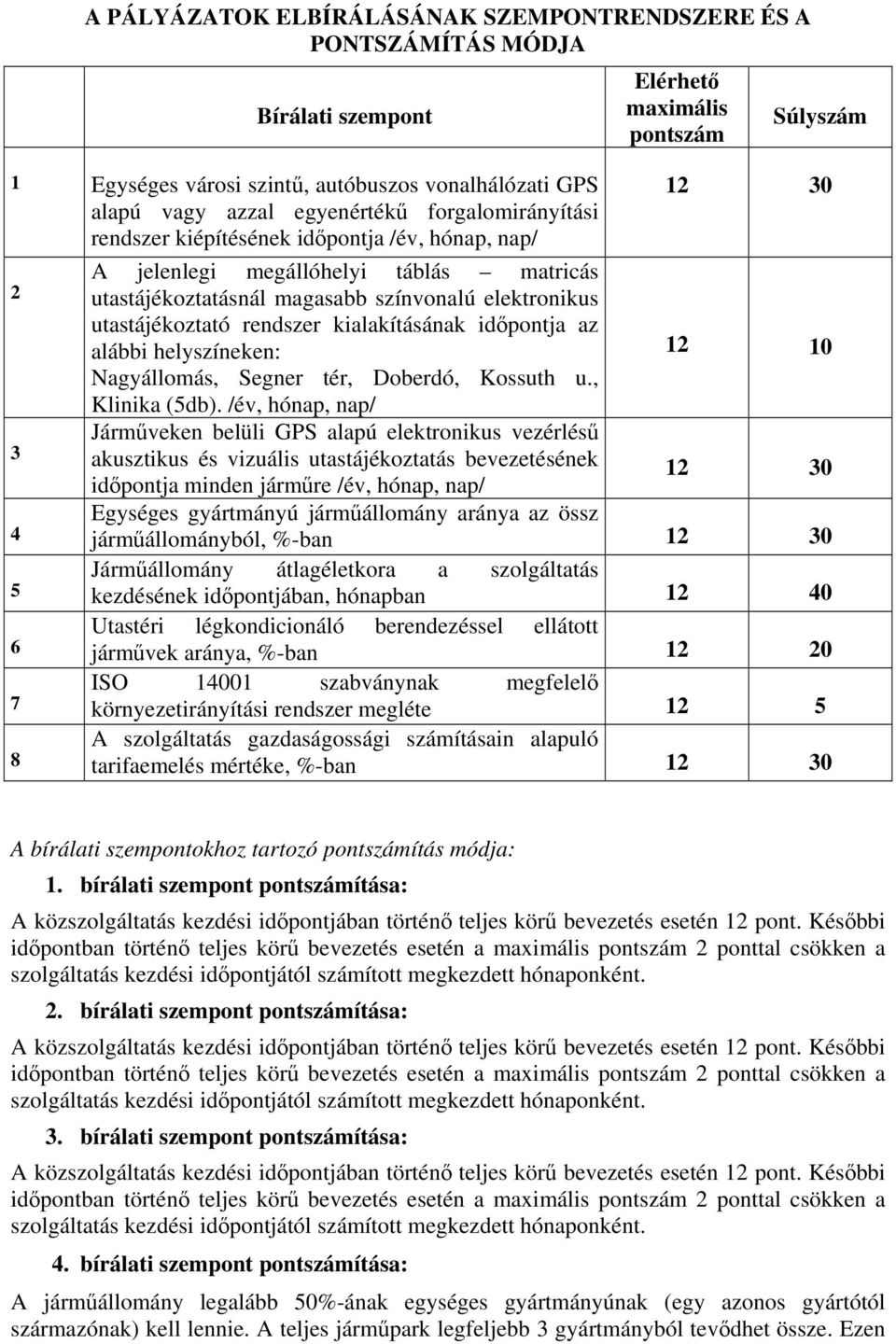 utastájékoztató rendszer kialakításának időpontja az alábbi helyszíneken: Nagyállomás, Segner tér, Doberdó, Kossuth u., Klinika (5db).