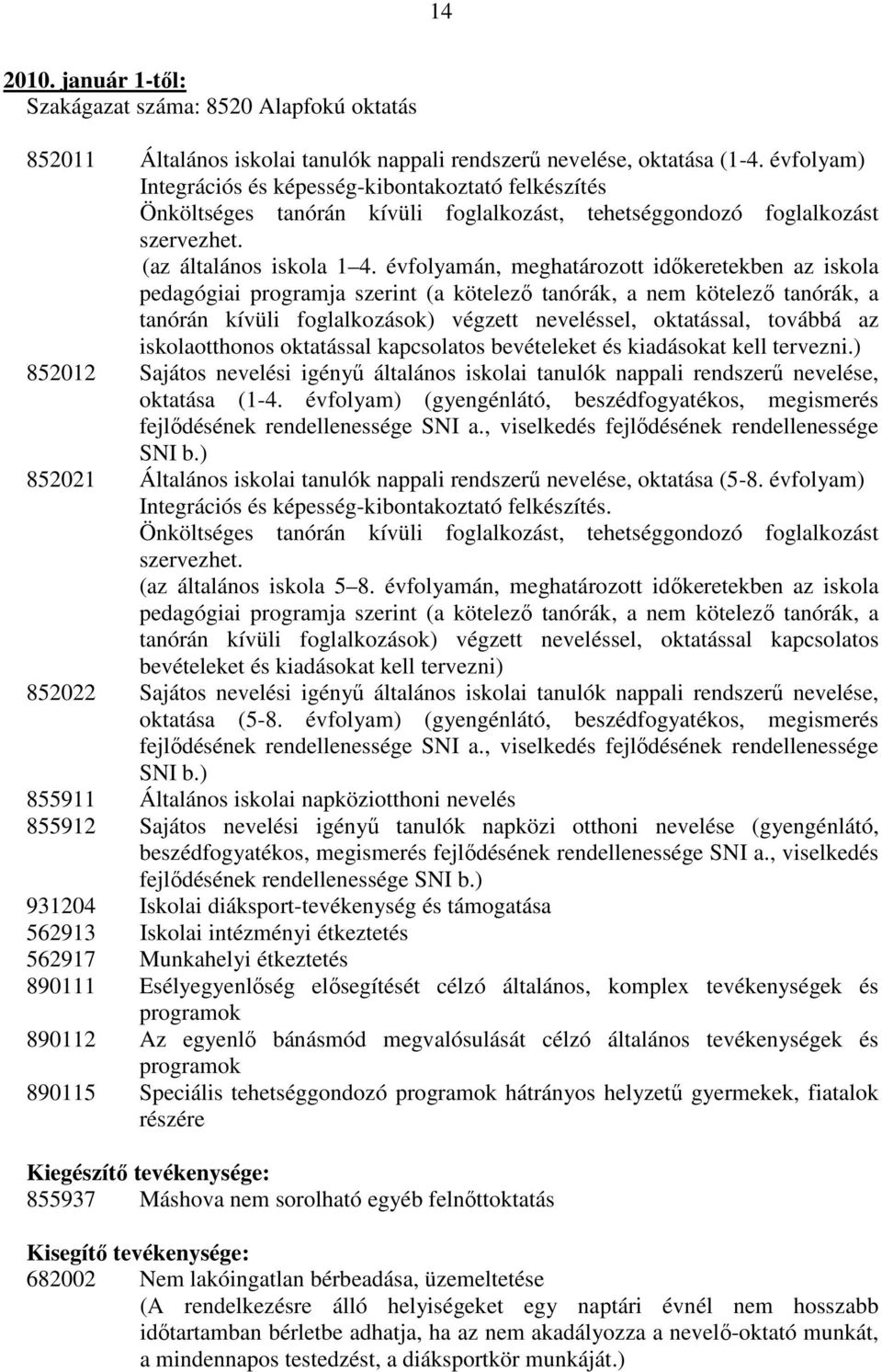 évfolyamán, meghatározott idıkeretekben az iskola pedagógiai programja szerint (a kötelezı tanórák, a nem kötelezı tanórák, a tanórán kívüli foglalkozások) végzett neveléssel, oktatással, továbbá az