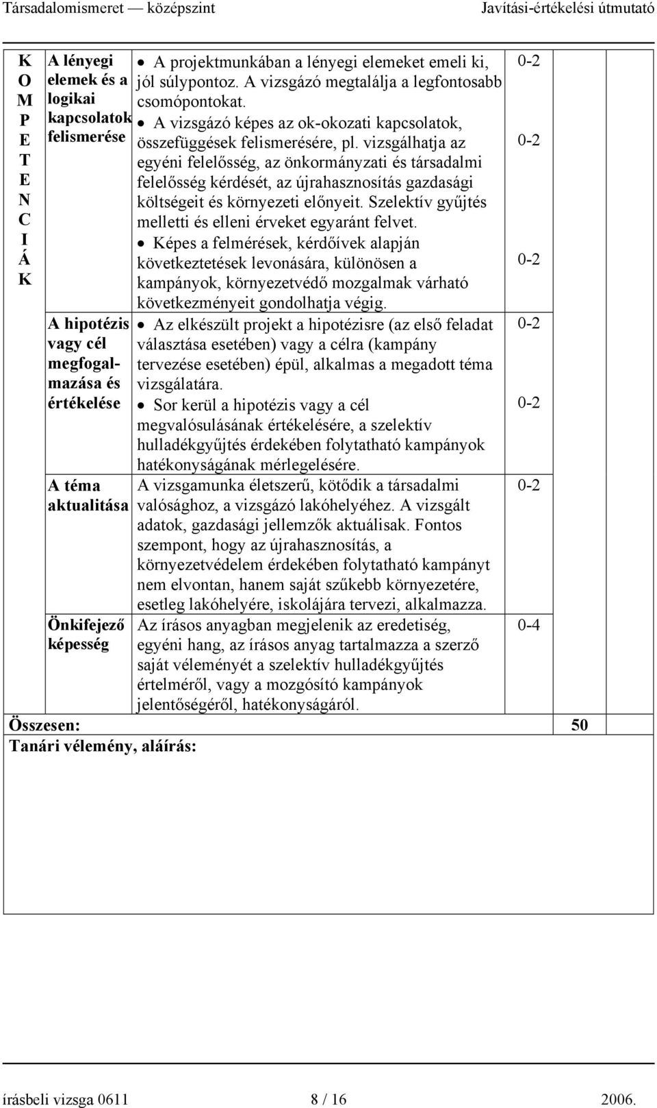 vizsgálhatja az egyéni felelősség, az önkormányzati és társadalmi felelősség kérdését, az újrahasznosítás gazdasági költségeit és környezeti előnyeit.