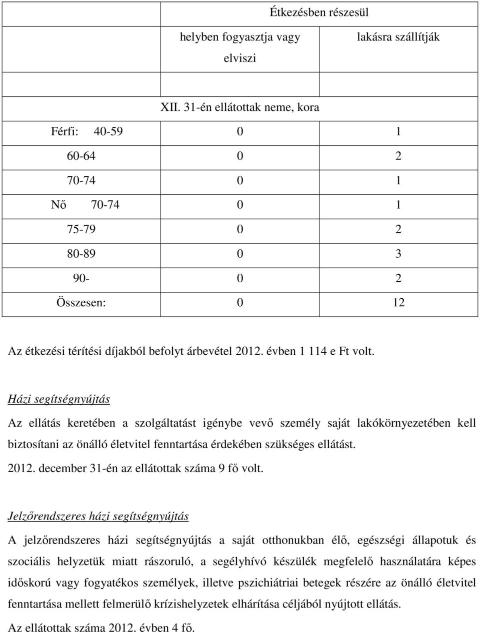 Házi segítségnyújtás Az ellátás keretében a szolgáltatást igénybe vevő személy saját lakókörnyezetében kell biztosítani az önálló életvitel fenntartása érdekében szükséges ellátást. 2012.