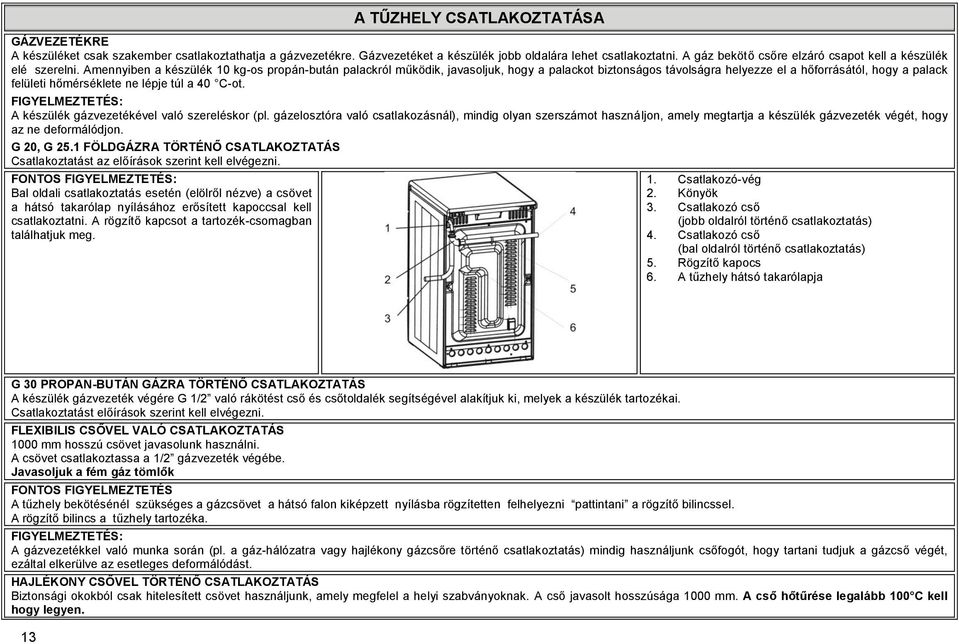 Amennyiben a készülék 10 kg-os propán-bután palackról működik, javasoljuk, hogy a palackot biztonságos távolságra helyezze el a hőforrásától, hogy a palack felületi hőmérséklete ne lépje túl a 40