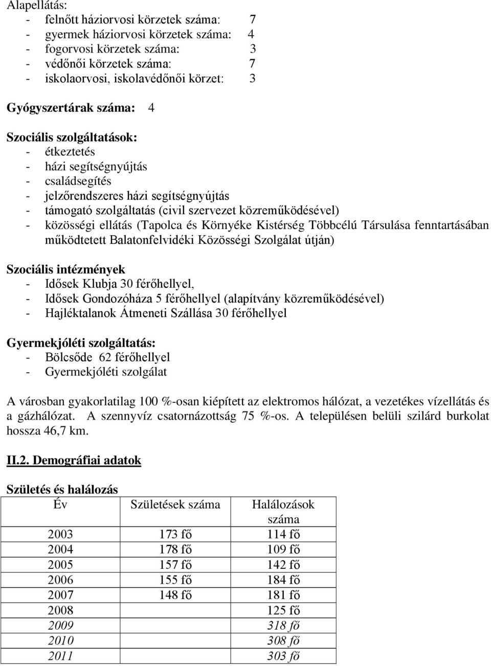 - közösségi ellátás (Tapolca és Környéke Kistérség Többcélú Társulása fenntartásában működtetett Balatonfelvidéki Közösségi Szolgálat útján) Szociális intézmények - Idősek Klubja 30 férőhellyel, -