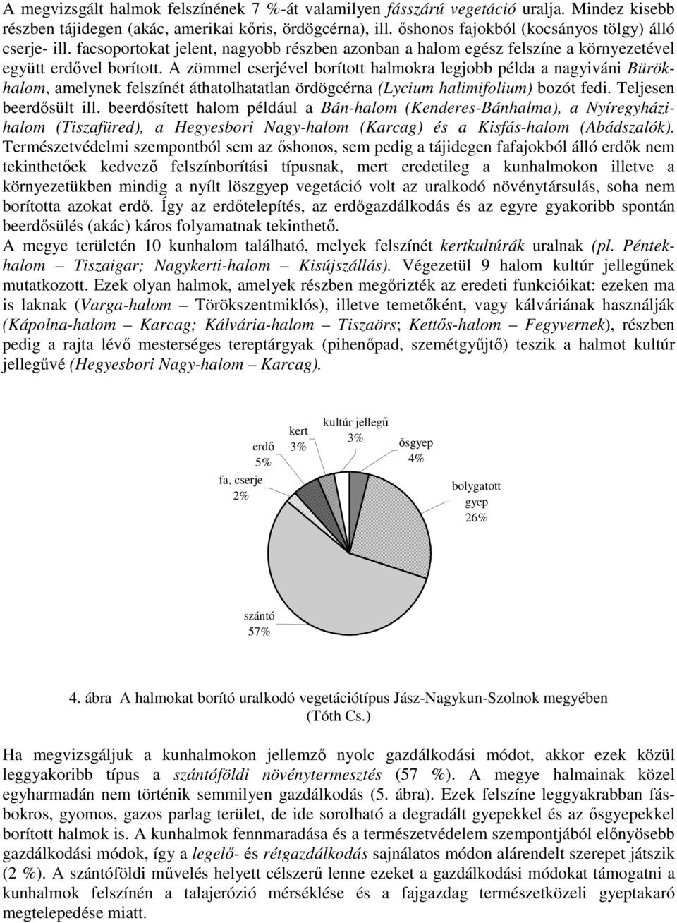 A zömmel cserjével borított halmokra legjobb példa a nagyiváni Bürökhalom, amelynek felszínét áthatolhatatlan ördögcérna (Lycium halimifolium) bozót fedi. Teljesen beerdősült ill.