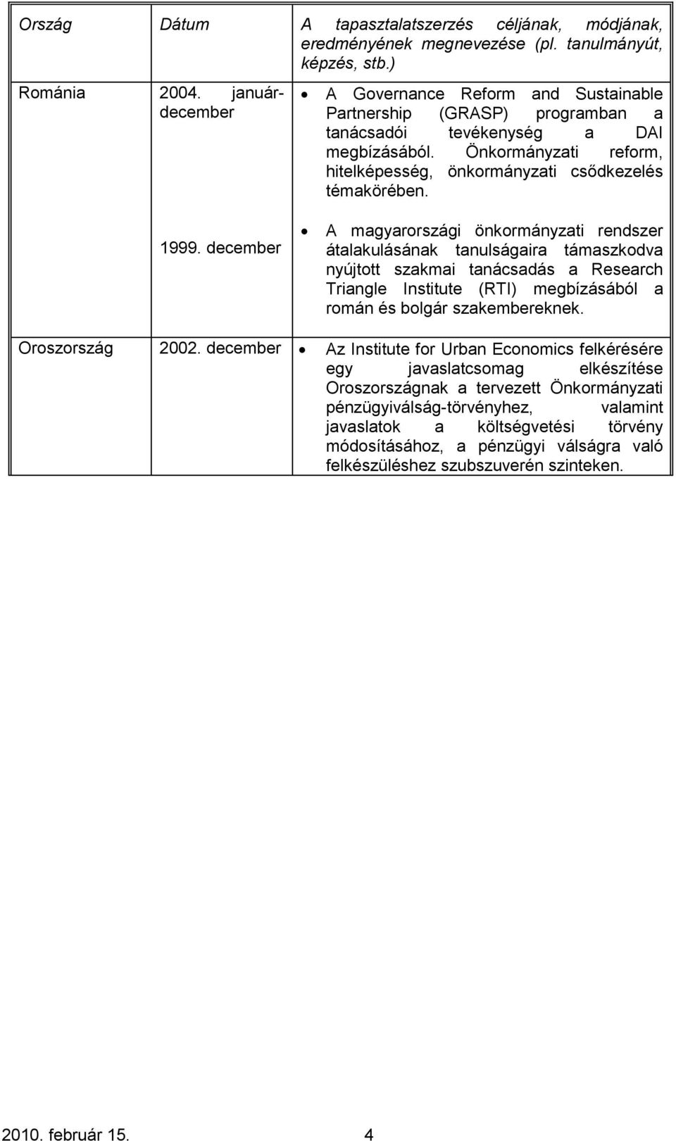 Önkormányzati reform, hitelképesség, önkormányzati csődkezelés témakörében. 1999.