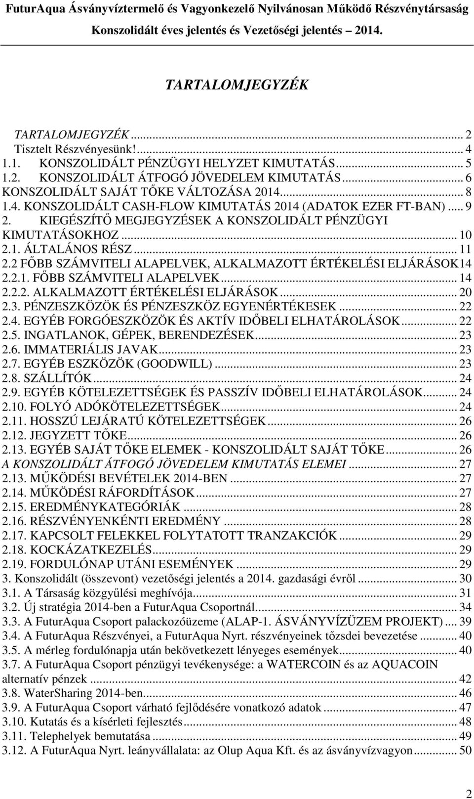 .. 11 2.2 FŐBB SZÁMVITELI ALAPELVEK, ALKALMAZOTT ÉRTÉKELÉSI ELJÁRÁSOK14 2.2.1. FŐBB SZÁMVITELI ALAPELVEK... 14 2.2.2. ALKALMAZOTT ÉRTÉKELÉSI ELJÁRÁSOK... 20 2.3.