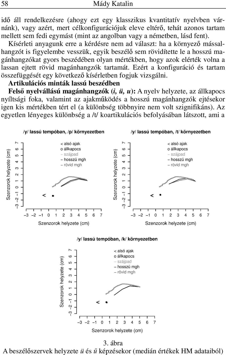 Kísérleti anyagunk erre a kérdésre nem ad választ: ha a környezı mássalhangzót is figyelembe vesszük, egyik beszélı sem rövidítette le a hosszú magánhangzókat gyors beszédében olyan mértékben, hogy