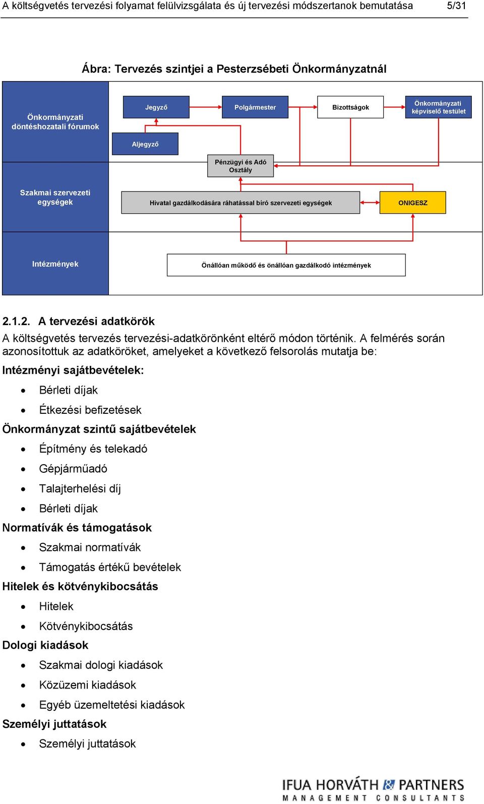 Önállóan működő és önállóan gazdálkodó intézmények 2.1.2. A tervezési adatkörök A költségvetés tervezés tervezési-adatkörönként eltérő módon történik.