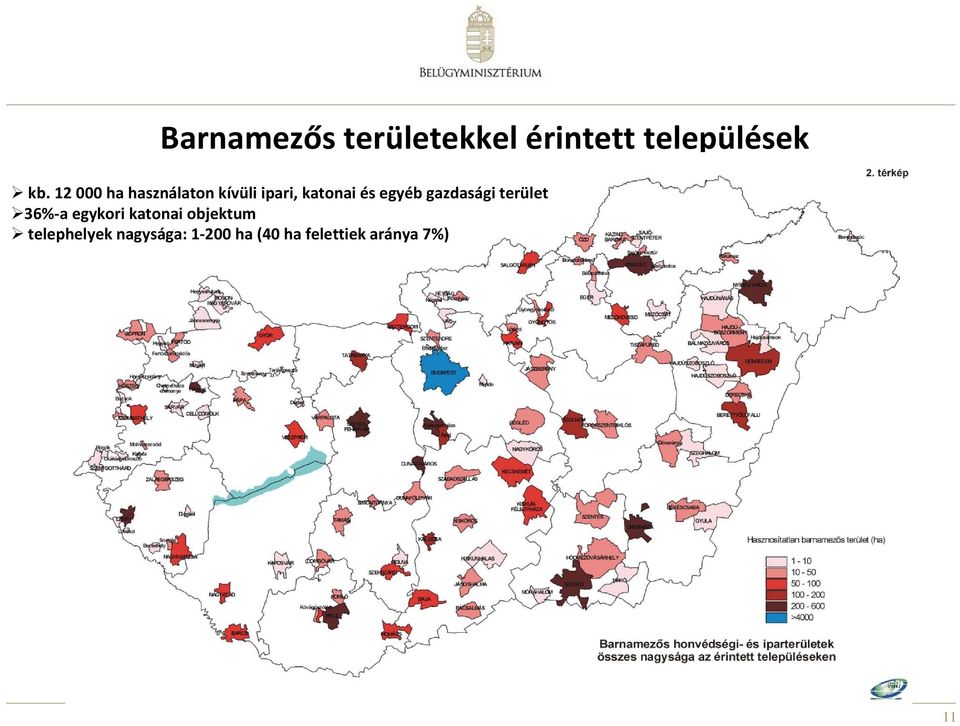 gazdasági terület 36% a egykori katonai objektum