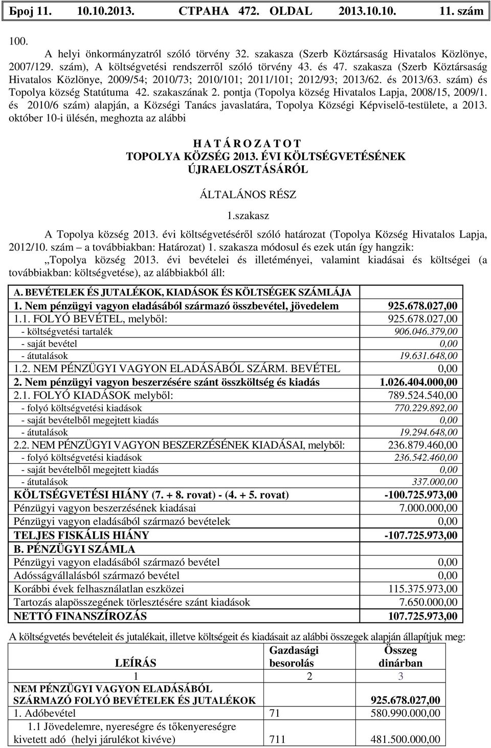 szám) és Topolya község Statútuma 42. szakaszának 2. pontja (Topolya község Hivatalos Lapja, 2008/15, 2009/1.