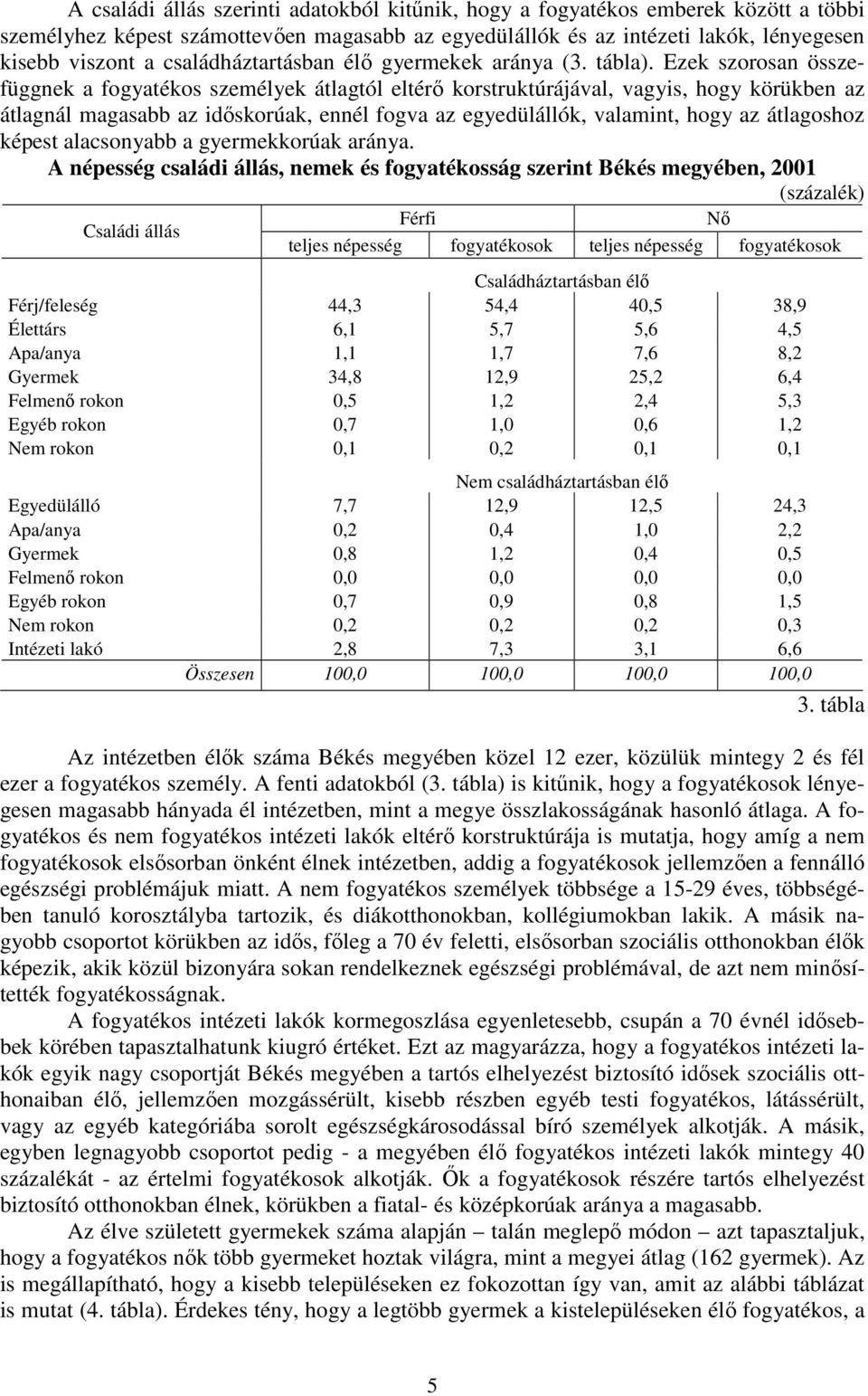 Ezek szorosan összefüggnek a fogyatékos személyek átlagtól eltérı korstruktúrájával, vagyis, hogy körükben az átlagnál magasabb az idıskorúak, ennél fogva az egyedülállók, valamint, hogy az