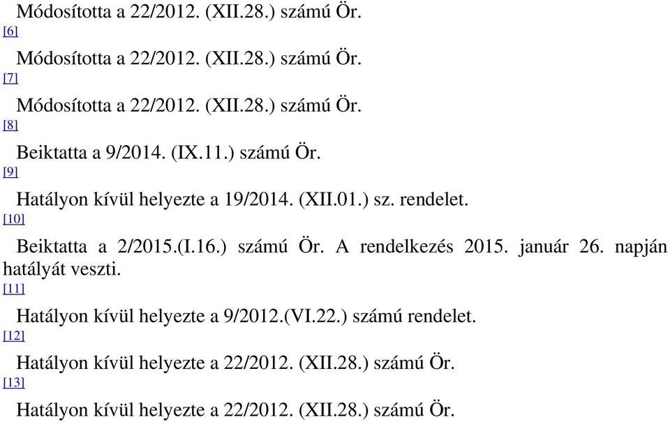 január 26. napján hatályát veszti. [11] Hatályon kívül helyezte a 9/2012.(VI.22.) számú rendelet.