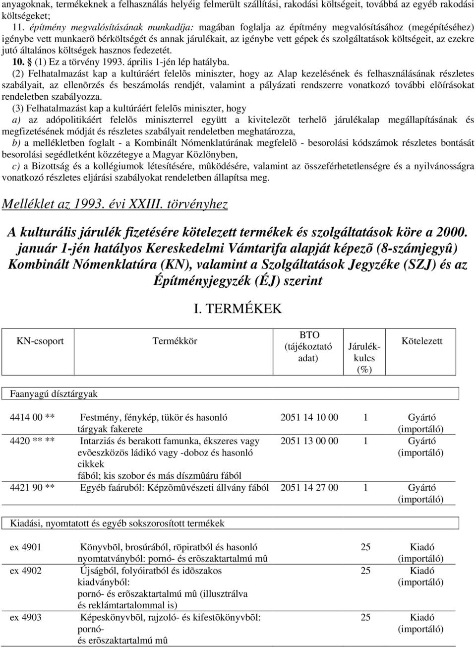 költségeit, az ezekre jutó általános költségek hasznos fedezetét. 10. (1) Ez a törvény 1993. április 1-jén lép hatályba.